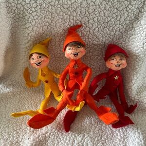 Annalee Festive Elf Trio in Red, Orange, and Yellow